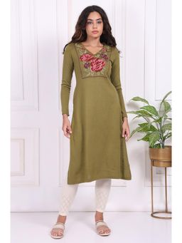 W - Olive Floral Kurta