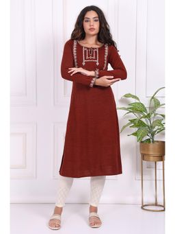 W - Rust Embroidered Kurta