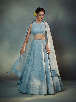 SUHINO - Ice Blue Lehenga Blouse & Dupatta (Set of 3)