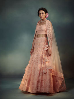 SUHINO - Peach Lehenga Blouse & Dupatta (Set of 3)