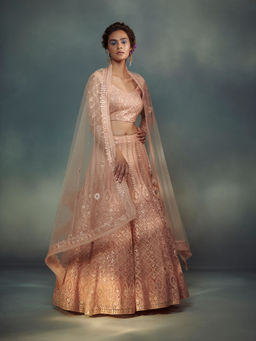 SUHINO - Peach Lehenga Blouse & Dupatta (Set of 3)