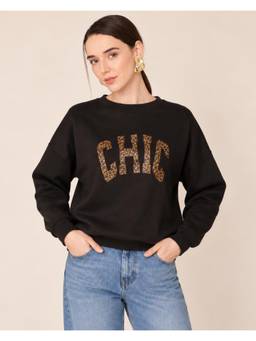 Twenty Dresses by Nykaa Fashion - Women Typography Printed Round Neck Black Sweatshirt