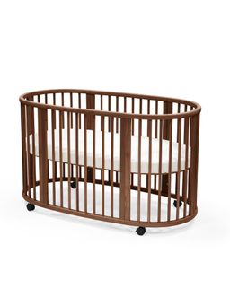 STOKKE - Oval Wooden Crib Sleeping Cot with Mattress