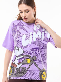 Bewakoof - Official Peanuts Women's Purple No Limits Peanut Graphic Printed Oversized T-shirt