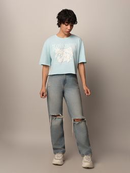 ONLY - Women Boxy Fit Blue T-Shirt