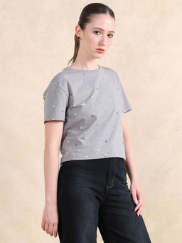RAREISM - Tesav Dark Grey Relaxed Crop T-Shirt