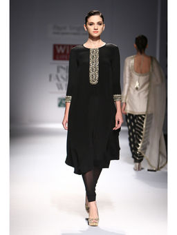 Payal Singhal - Taranum Black Crepe Cowl Kurta with Soft Net Churidar (Set of 2)