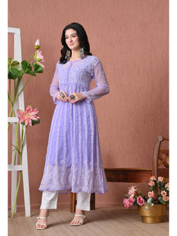 FASHIONABLE CHIKAN HANDIKRAFT - Lavender Chikankari Anarkali Long Kurta with Inner