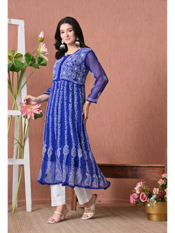 FASHIONABLE CHIKAN HANDIKRAFT - Blue Chikankari Anarkali Long Kurta with Inner
