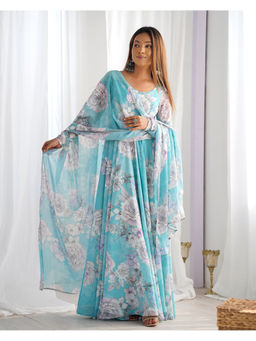 THE52 - Women'S Printed Fox Georgette Fabric Anarkali and Dupatta Set