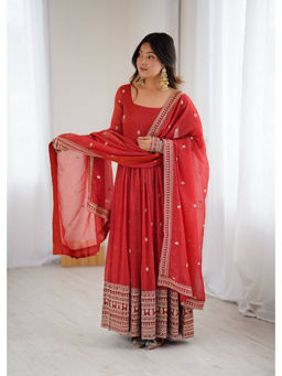 THE52 - Women'S Embroidery Work Crunchy Silk Fabric Anarkali and Dupatta Set