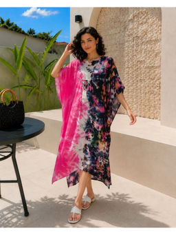 Maaesa - Women Multi-Color Handcrafted Tie and Dye Casual Rayon Crepe Kaftan
