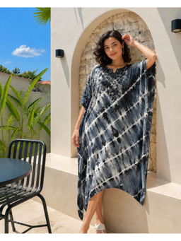 Maaesa - Grey Handcrafted Tie and Dye Casual Rayon Crepe Kaftan