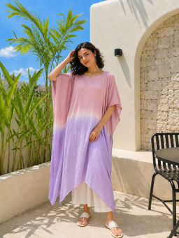 Maaesa - Women'S Multi-Color Handcrafted Tie and Dye Casual Rayon Crepe Kaftan