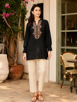 Nayam by lakshita - Black Midnight Mosaic Embroidered Kurti