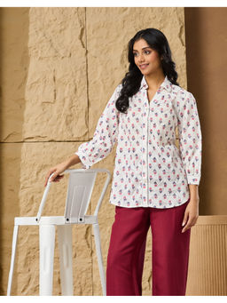 Fabindia - White Cotton Hand Block Printed Tunic