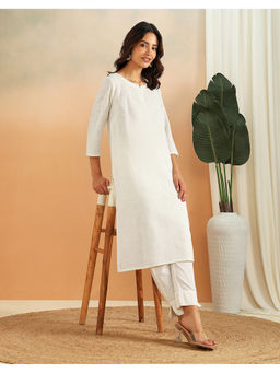 Fabindia - Off White Cotton Long Kurta