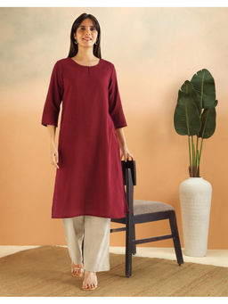 Fabindia - Maroon Cotton Long Kurta