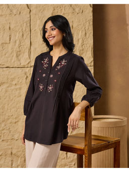 Fabindia - Black Cotton Linen Embroidered Tunic