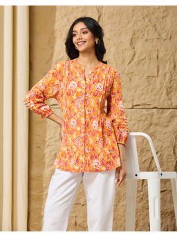 Fabindia - Orange Cotton Printed Tunic