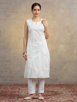 Cotton Culture - Pure White Pure Cotton Embroidered Straight Kurta