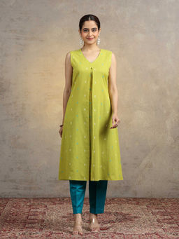 Cotton Culture - Olive Green Pure Cotton A-Line Ethnic Kurta