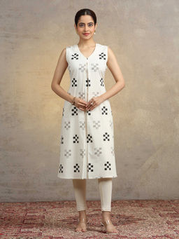 Cotton Culture - Off White Geometric Printed Cotton A-Line Kurta