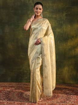 Libas - Gold Embellished/Sequined Saree with Unstittched Blouse