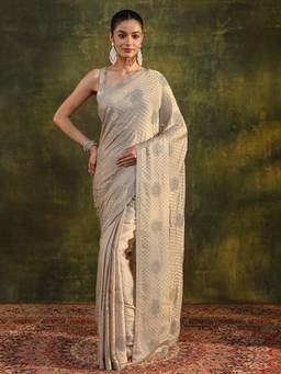 Libas Art - Cream Embellished/Sequined Saree with Unstittched Blouse