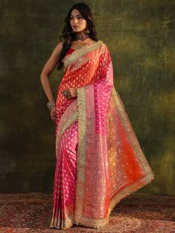 Libas Art - Pink Woven Saree with Unstittched Blouse