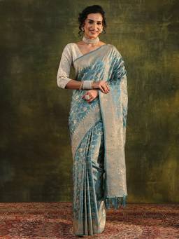Libas - Blue Woven Saree with Unstittched Blouse