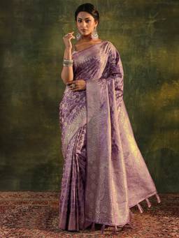 Libas - Purple Woven Saree with Unstittched Blouse