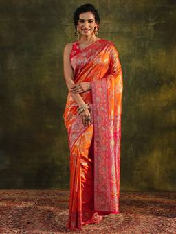Libas - Mustard Woven Saree with Unstittched Blouse