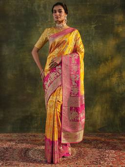 Libas Art - Mustard Embellished/Sequined Saree with Unstittched Blouse