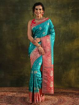 Libas - Blue Embellished/Sequined Saree with Unstittched Blouse