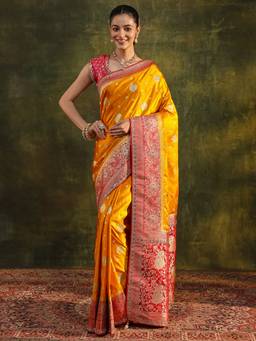 Libas - Mustard Embellished/Sequined Saree with Unstittched Blouse