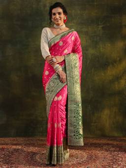 Libas - Pink Embellished/Sequined Saree with Unstittched Blouse
