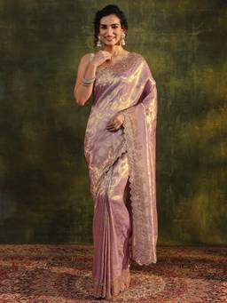Libas - Purple Embellished/Sequined Saree with Unstittched Blouse