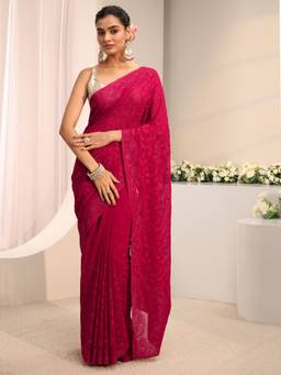 Libas - Pink Embroidered Saree with Unstittched Blouse