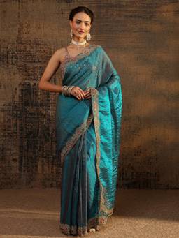 Libas - Blue Embellished/Sequined Saree with Unstittched Blouse