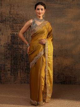 Libas - Mustard Embellished/Sequined Saree with Unstittched Blouse