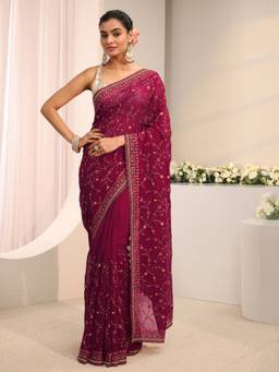 Libas - Pink Embellished/Sequined Saree with Unstittched Blouse