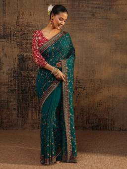 Libas - Blue Embellished/Sequined Saree with Unstittched Blouse