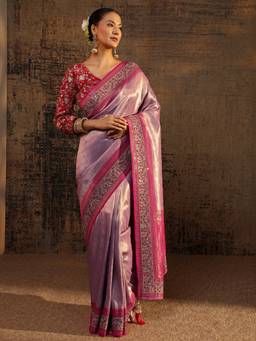 Libas Art - Lavender Embellished/Sequined Saree with Unstittched Blouse