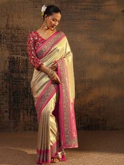 Libas Art - Gold Embellished/Sequined Saree with Unstittched Blouse