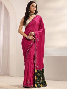 Libas - Pink Embellished/Sequined Saree with Unstittched Blouse