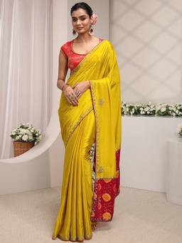 Libas - Mustard Embellished/Sequined Saree with Unstittched Blouse
