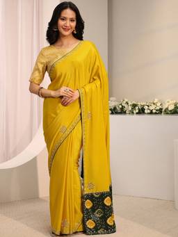 Libas - Mustard Embellished/Sequined Saree with Unstittched Blouse