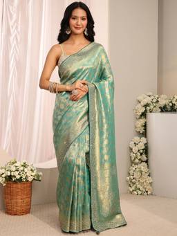 Libas Art - Blue Embellished/Sequined Saree with Unstittched Blouse