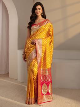 Libas Art - Mustard Embellished/Sequined Saree with Unstittched Blouse